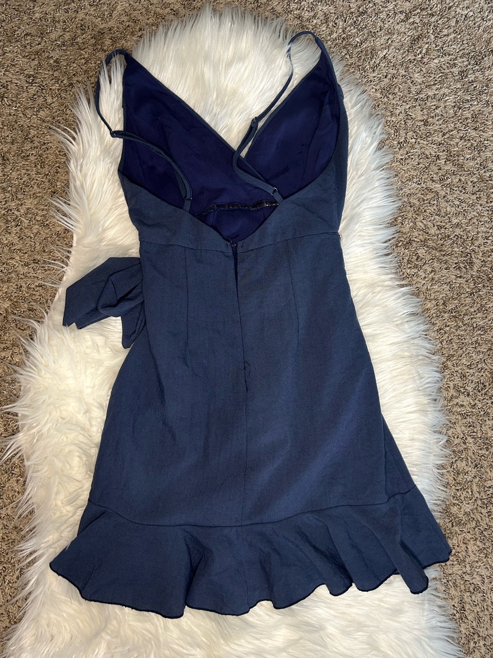 🦋SHOWPO Lose Myself Wrap Dress in Navy Linen - Size 6 - Picture 3 of 4
